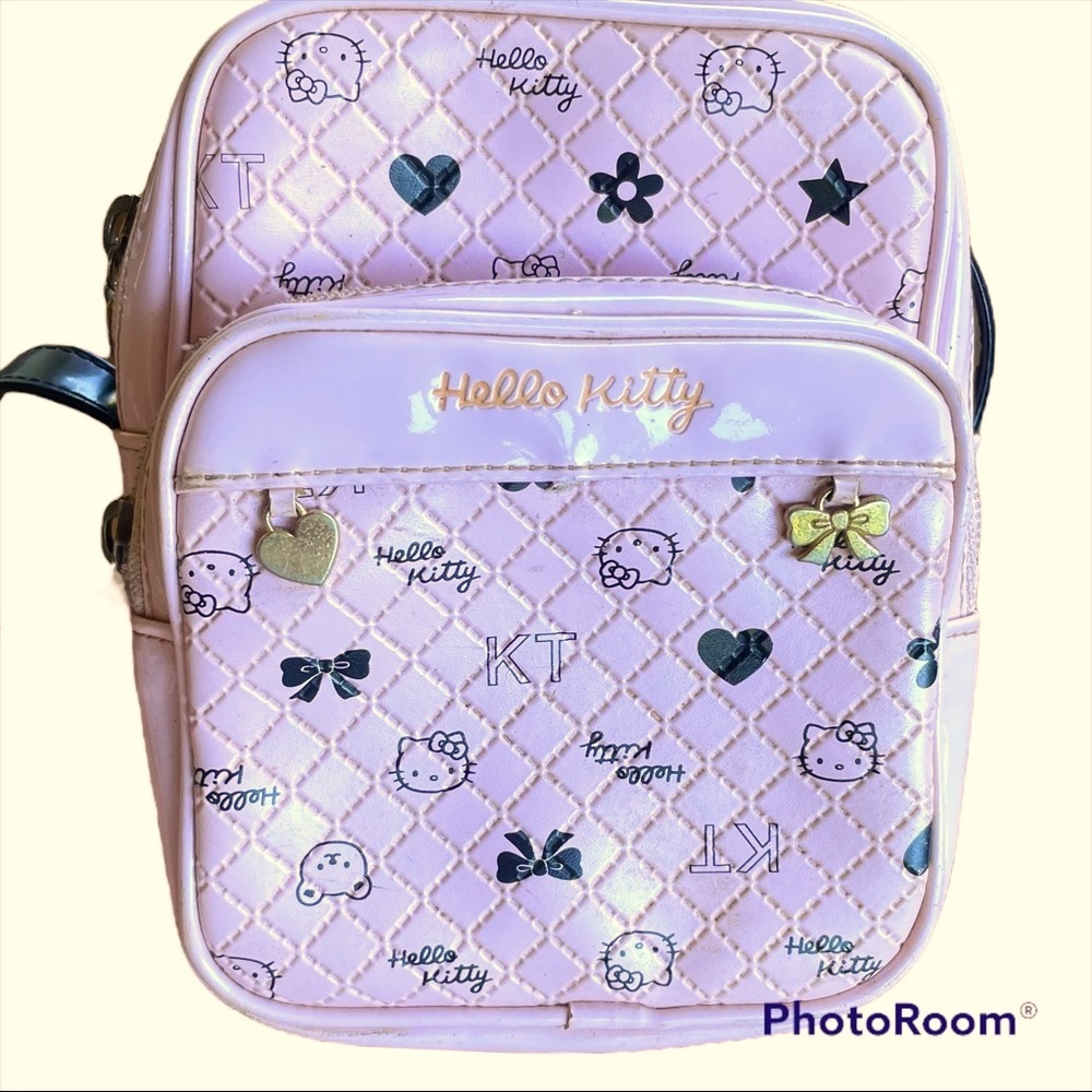 Vintage Sanrio Hello Kitty Bag Faux Leather Pink and Black Messenger Bag - Picture 4 of 12